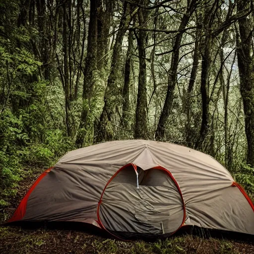 Prompt: * * derelict footage, camping at night, inside tent, first person, hard flash, grotesque human crawling, tall insect legs, tendrils, veins, meat, wet, horror