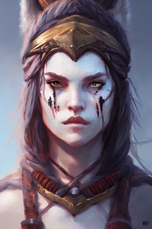 Prompt: head and shoulders portrait of a barbarian, female, high fantasy, dnd, by wlop, artgerm