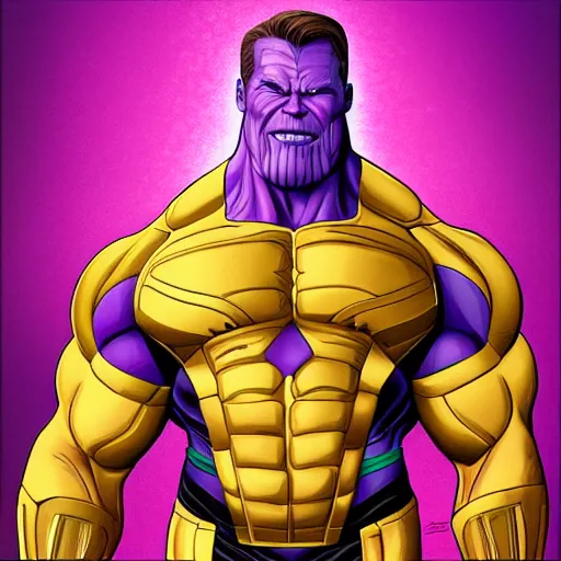 Image similar to thanos as arnold schwarzenegger , highly detailed, amazing digital art, trending on artstation, sharp, cinematic