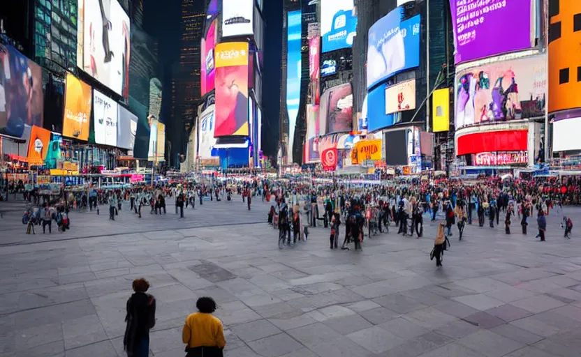 Prompt: 2d sad depressed emojis stock photo in Times Square, photograph