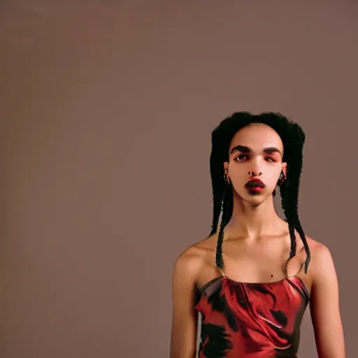 Image similar to realistic! photoshoot for a new heliot emil lookbook, color film photography, starring fka twigs, in style of tyler mitchell, 35mm