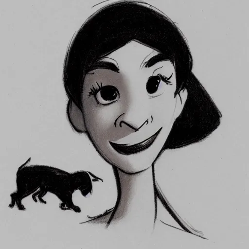 Image similar to milt kahl sketch of black hair cuban girl with dog nose