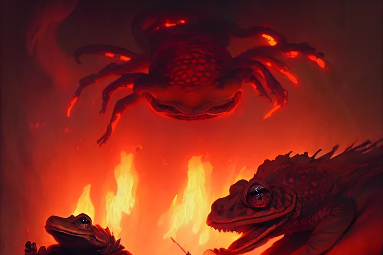 Image similar to fire toad by bayard wu, anna podedworna, gaston bussiere, greg rutkowski