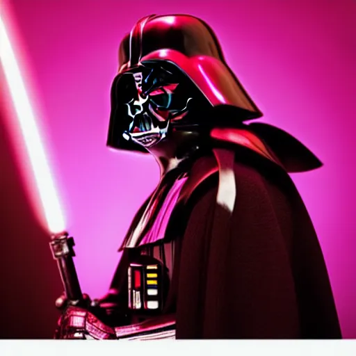 Image similar to a photo of darth vader in pink armor, ultra detailed, hyper realistic, studio lighting, 6 0 mm lens