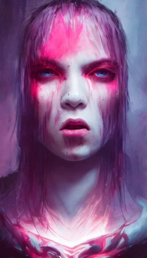 Prompt: shot of blaise girl with pouty aerochrome ( ( ( lips ) ) ), powerful, adorable, expressive eyes, big evil grin, kawaii playful pose of a dancer, greg rutkowski, charlie bowater, yuumei, stephen gammell, unreal 5, daz, hyperrealistic, dark, dynamic lighting, fantasy art, beautiful face