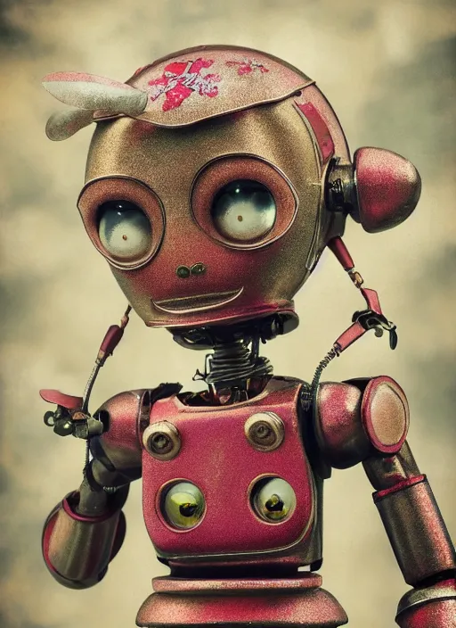 Prompt: closeup profile portrait of tin toy robot fairy, depth of field, zeiss lens, detailed, symmetrical, centered, fashion photoshoot, by nicoletta ceccoli, mark ryden, lostfish, breathtaking, 8 k resolution, extremely detailed, beautiful, establishing shot, artistic, hyperrealistic, octane render