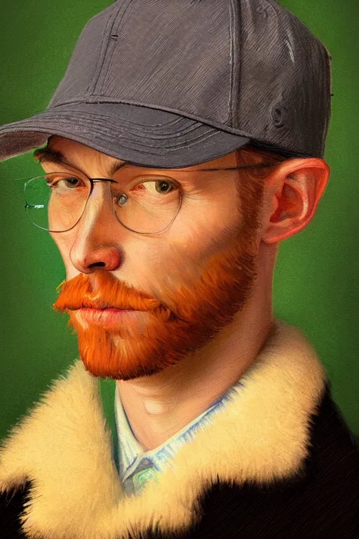 Prompt: portrait of van goh wearing hipster clothes and baseball hat, staring directly into camera, intricate, elegant, glowing lights, highly detailed, digital painting, artstation, sharp focus, illustration, art by wlop, mars ravelo and greg rutkowski