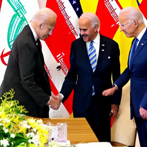 Prompt: Joe Biden shaking hands with Maduro in Tehran