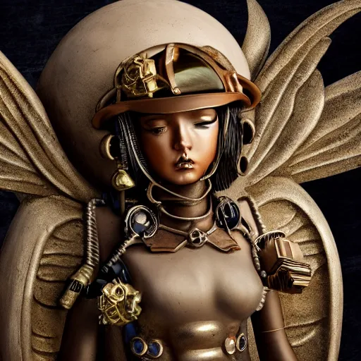 Image similar to steampunk angel, 8 k, shallow depth of field, 8 k, ultra high detail, concept art,