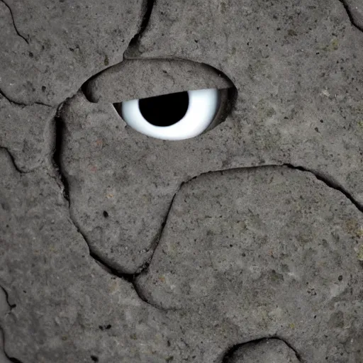 Prompt: a smooth stone that has googly eyes on a cliff with a blurry background.