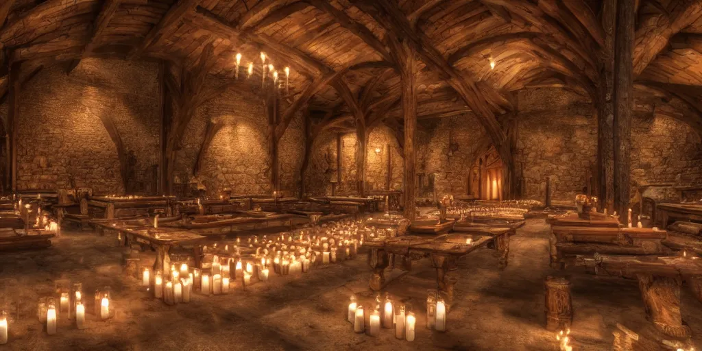 Prompt: Hyper realistic photo of a medieval armory, lit candles, 4k