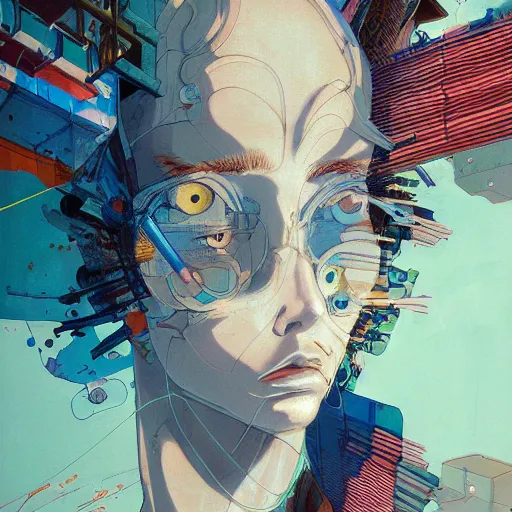 Image similar to prompt : city scavenger portrait soft light painted by james jean and katsuhiro otomo and erik jones, inspired by akira anime, smooth face feature, intricate oil painting, high detail illustration, sharp high detail, manga and anime 1 9 9 9