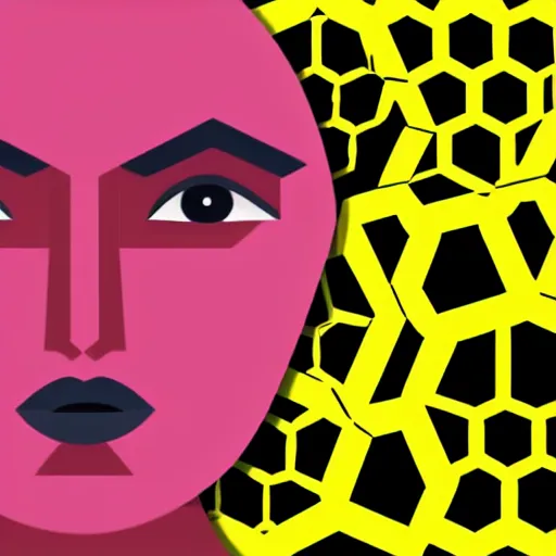 Image similar to face portrait of a woman, hexagon polygon, bees