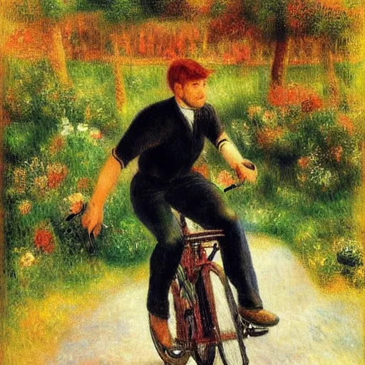 Image similar to jonas vingegaard on his bike art by renoir.