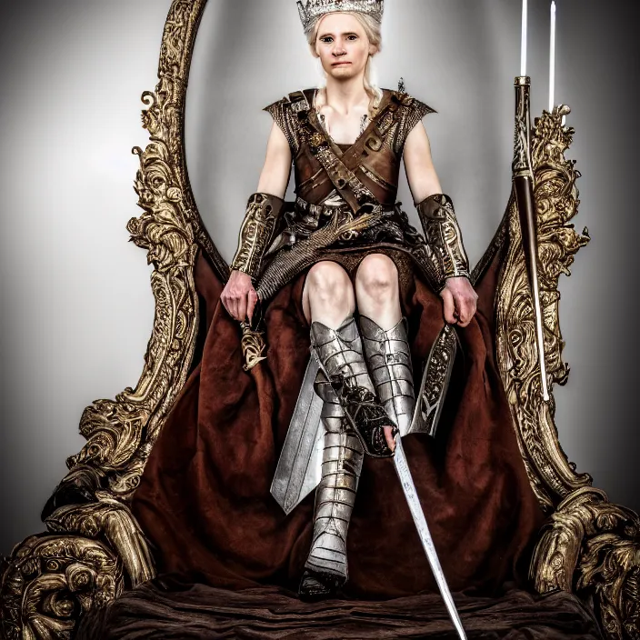 Image similar to photo of a very beautiful!! nordic queen warrior sitting on her throne highly detailed 8 k hdr smooth sharp focus high resolution award - winning photo