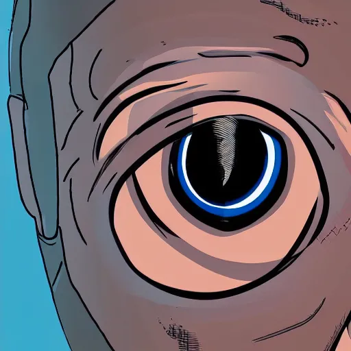 Prompt: man's face with a cyborg eye showing, hyperdetailed, realistic, high - resolution illustration that slightly looks like a comic character