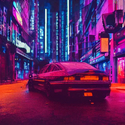 Prompt: a high quality low wide angle photo of a panther on the streets of a cyberpunk city, rainy, reflective ground, neon lights, realism, 8k