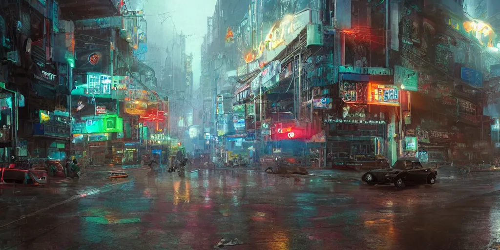 Prompt: a guatemalan solitary cyberpunk city, abandoned with neon ads and signs with evocative dramatic mood with blade runner vibe with cars and floating vehicles with motion blur with depth of field with bloom with lightshaft with volumetric lights and ads, fog, by jeremy mann oscar winning graphics, photo realistic, bloom, imax, dynamic lighting, artstation,