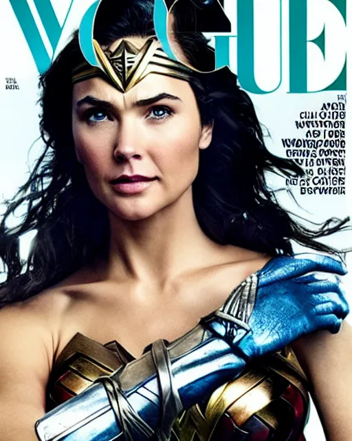 Image similar to Wonder Woman with Chris Hemsworth face, Vogue cover photo