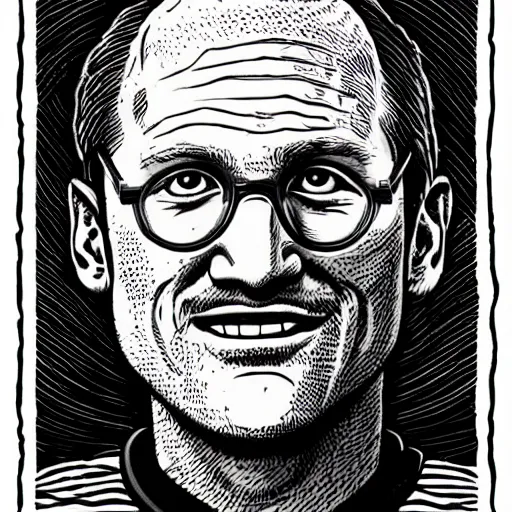 Image similar to a portrait illustration of Woody Harrelson drawn by ROBERT CRUMB