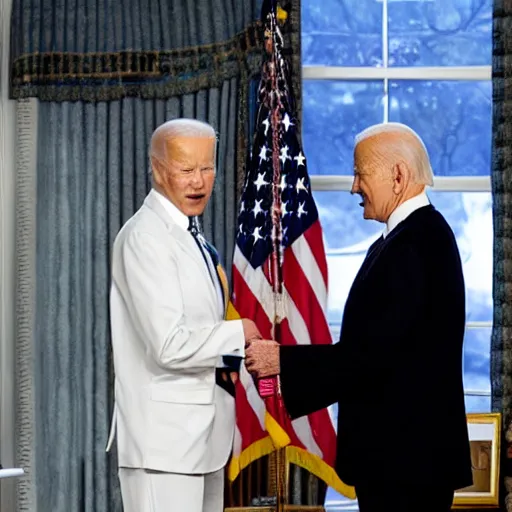 Image similar to Walter White is awarded the Presidential Medal of Freedom from Joe Biden in Breaking Bad