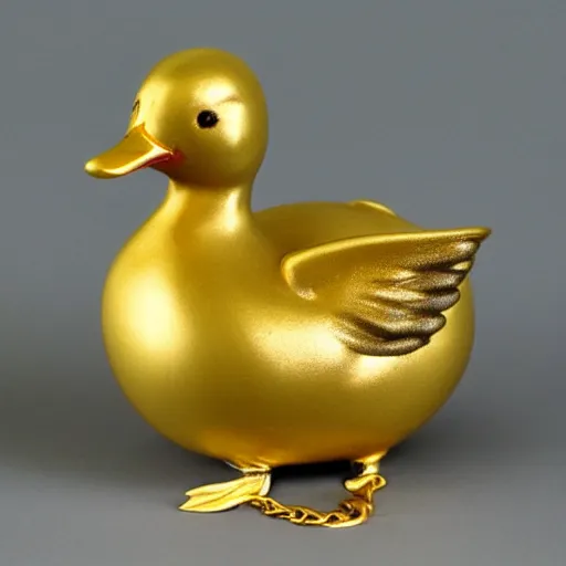 Prompt: porcelain duck with gold chain