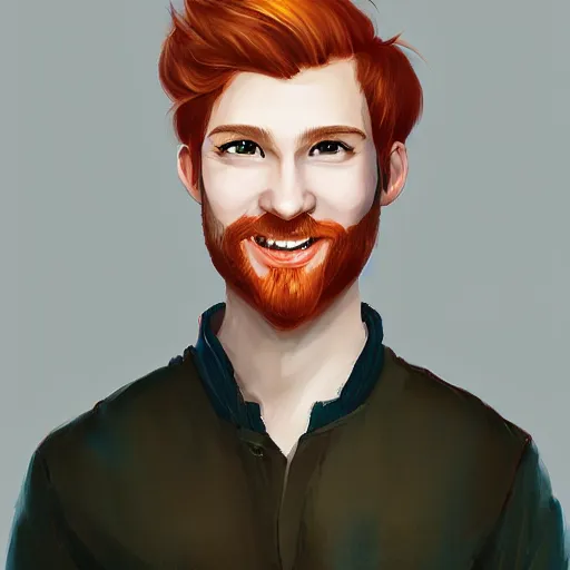 Prompt: a portrait of a smiling man with ginger hair, by ross tran