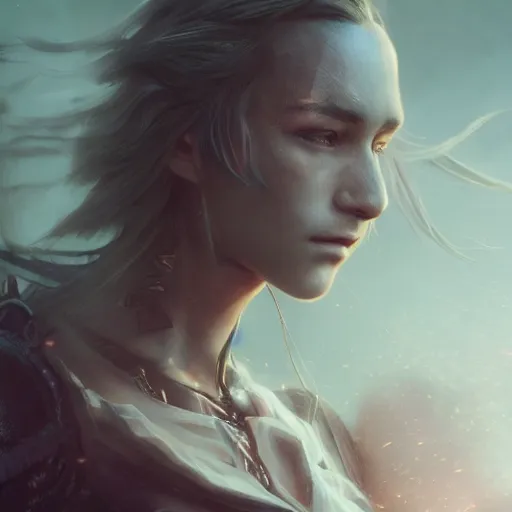 Image similar to unknown Final Fantasy character portrait, atmospheric lighting, painted, intricate, volumetric lighting, beautiful, golden hour, sharp focus, ultra detailed, by Leesha Hannigan, Ross Tran, Thierry Doizon, Kai Carpenter,Ignacio Fernández Ríos