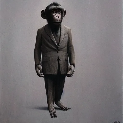 Image similar to monkey in a suit made by zdzislaw beksinski