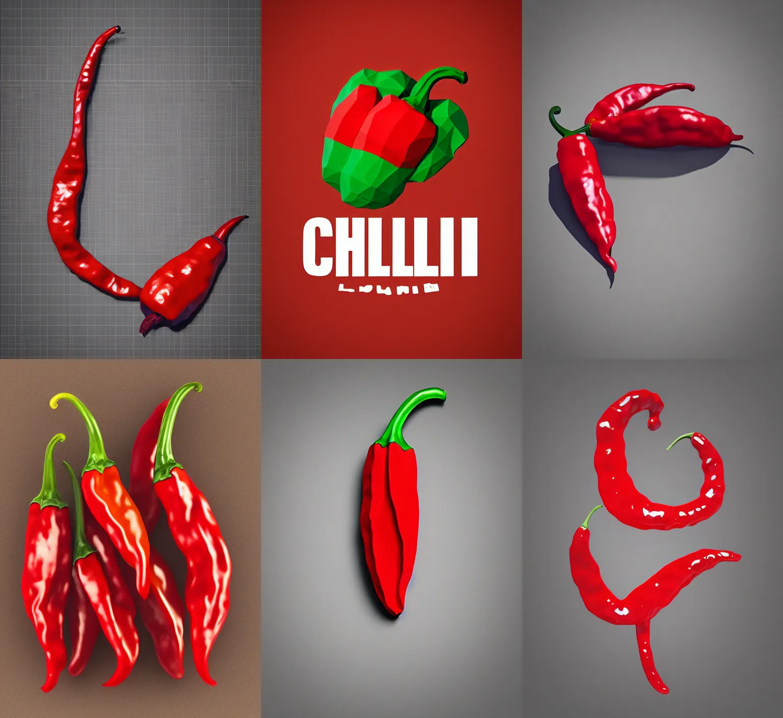 Prompt: “ chili pepper, lowpoly, glass, logo, style, render redshift, polish ”