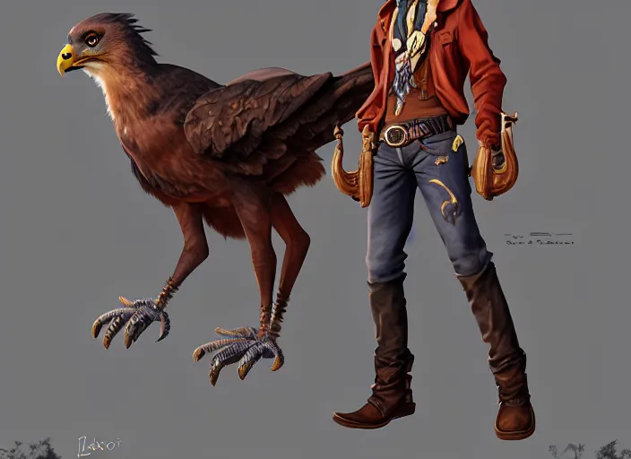 Prompt: character portrait feature of the anthro male anthropomorphic buzzard fursona wearing cowboy outfit wild west desperado, character design stylized by charlie bowater, ross tran, artgerm, makoto shinkai, detailed, soft lighting, rendered in octane