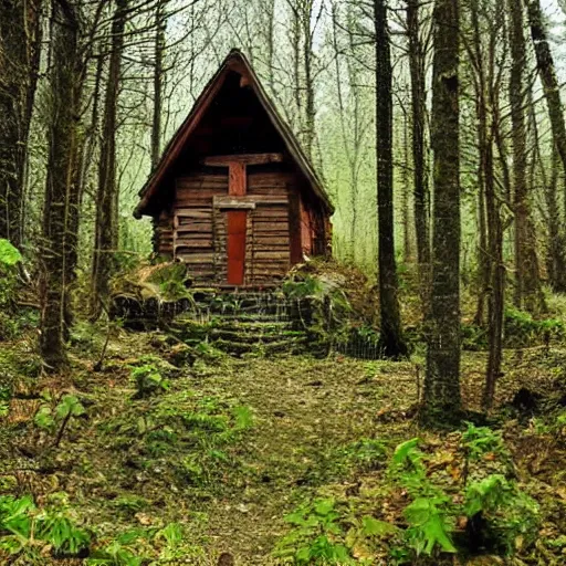 Prompt: in deep forest in france antic cabin farytale story