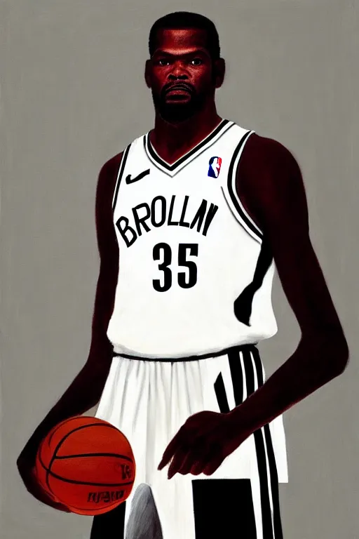 Image similar to full body portrait of the dictator of the brooklyn nets, 1 8 8 9, in full military garb, kevin durant, oil on canvas by william sidney mount, trending on artstation