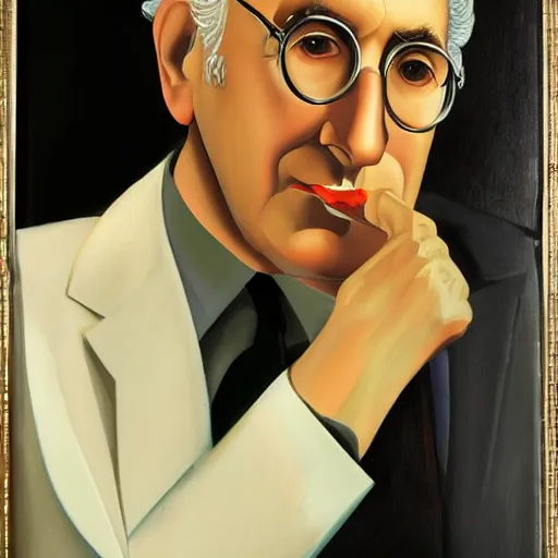 Image similar to closeup portrait of larry david, painting by tamara lempicka, art deco, roaring twenties, streamlined