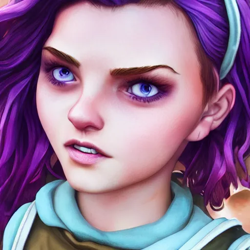 Prompt: Abigail from stardew valley, purple hair, blue eyes, farm background, large eyes, cgsociety, realistic, highly detailed, sublime, 16k, smooth, sharp focus, trending on ArtStation, hyperdetailed, volumetric lighting