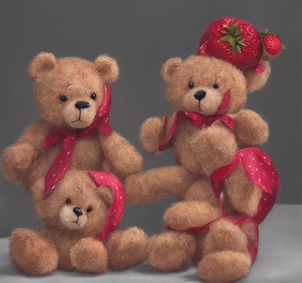 Prompt: digital art hyper realism studio lighting strawberry teddy bear