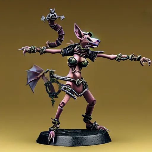Image similar to photo of a female skaven from warhammer, warhammer model, figurine, highly detailed, sharp focus, front lightning,
