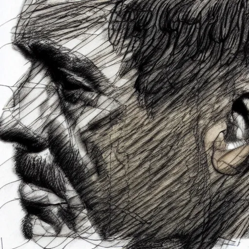 Prompt: a realistic yet scraggly portrait sketch of the side profile of a stern and sophisticated young david gilmour, trending on artstation, intricate details, in the style of frank auerbach, in the style of sergio aragones, in the style of martin ansin, in the style of david aja, in the style of mattias adolfsson