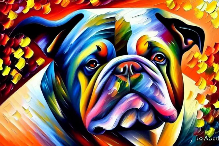 Image similar to portrait of bull dog. painting by leonid afremov