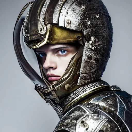 Image similar to a portrait of a beautiful young male wearing an alexander mcqueen armor made of liquid petrol , photographed by andrew thomas huang, artistic