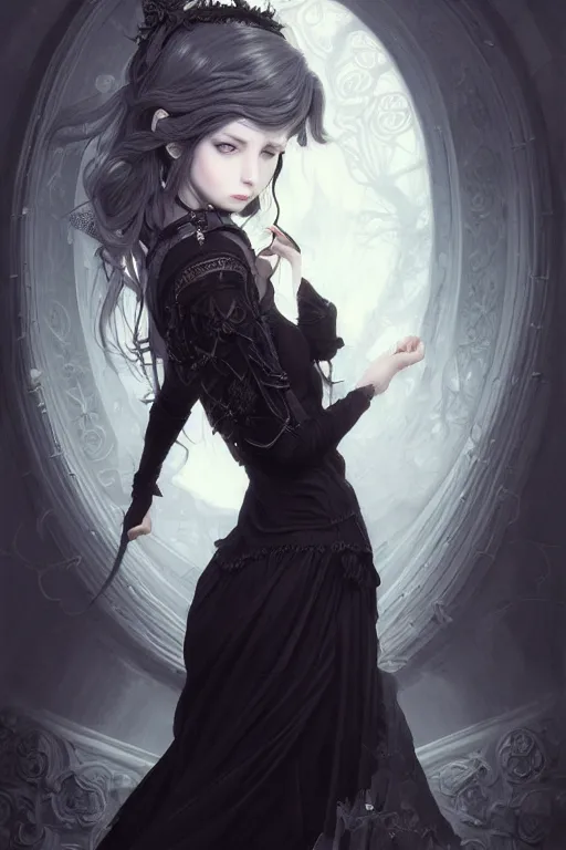 Dark fantasy elegance gothic anime girl witch