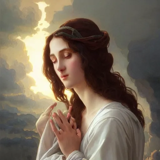 Image similar to jesus kissing a maria maddalena, elegant, highly detailed, digital painting, artstation, concept art, matte, sharp focus, illustration, art by artgerm and greg rutkowski and alphonse mucha, large shot