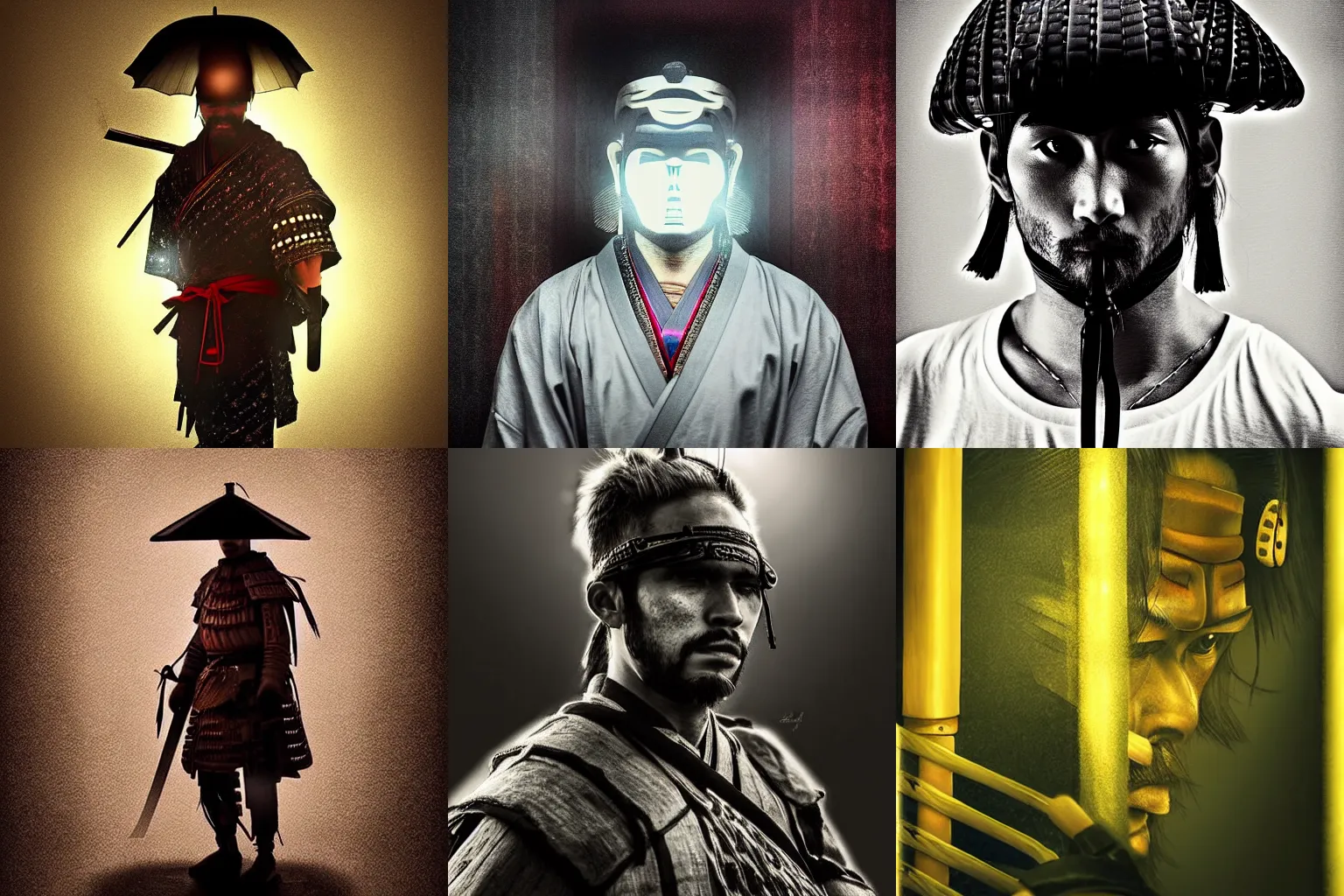 Prompt: digital samurai beautiful artistic portrait hard light