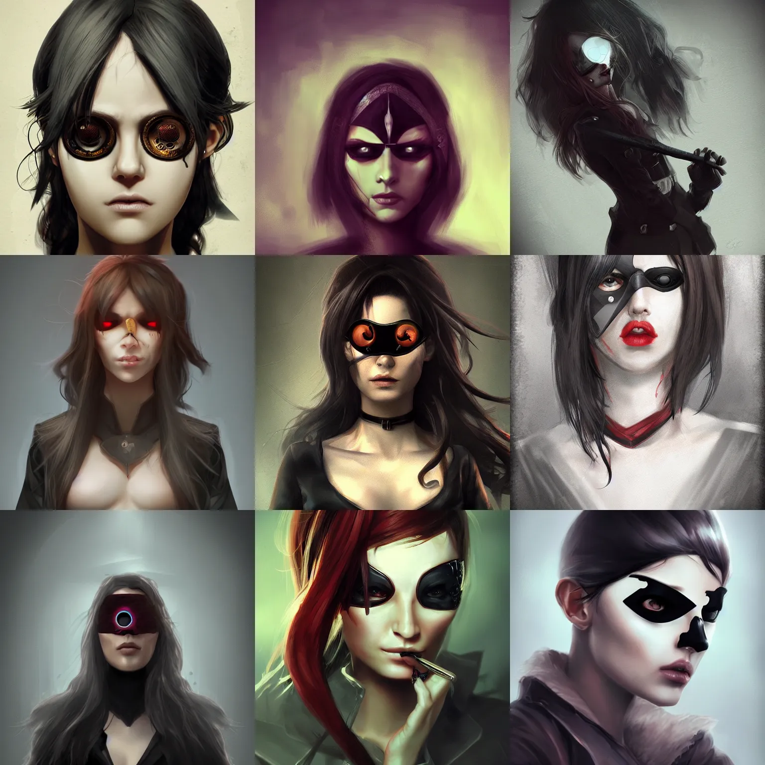 Prompt: Woman with eye patch, dark, menacing, artstation, digital art