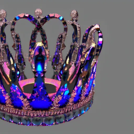 Prompt: An unrealistic 3D render of an iridescent crown, Dribbble 8k