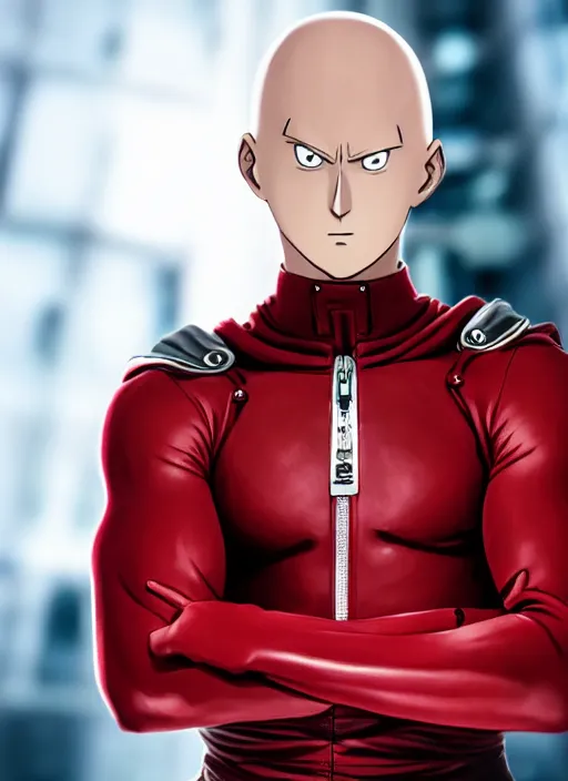 Image similar to A full portrait photo of real-life saitama one punch man, f/22, 35mm, 2700K, lighting, perfect faces, award winning photography.