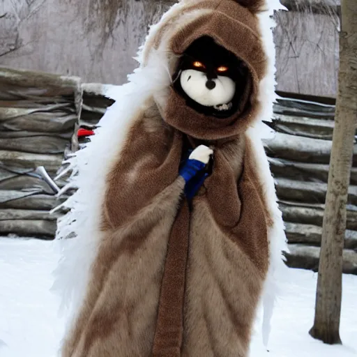 Image similar to fursuit of ice worm, warm costume for cold climate, we'll be married when the ice worms nest again