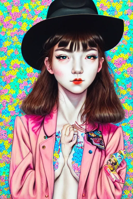 Image similar to girl wearing cowboy hat, style of yoshii chie and hikari shimoda and martine johanna, highly detailed