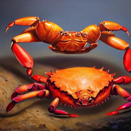 Image similar to crab - pig creature, oil painting by justin gerard