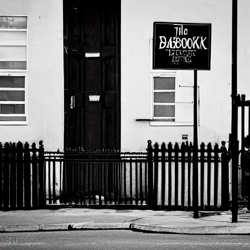 Image similar to the Babadook standing across the street, photograph, black and white